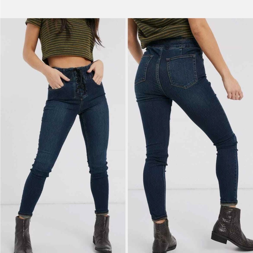 We The Free People Curvy High Waist Skinny Jeans Lace Up Front